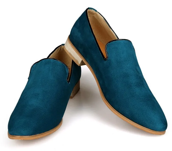 Men's Blue Teal Suede Oxfords