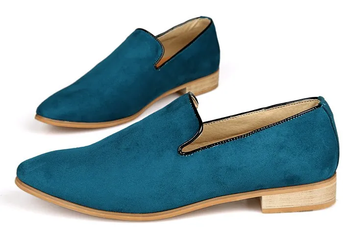 Men's Blue Teal Suede Oxfords