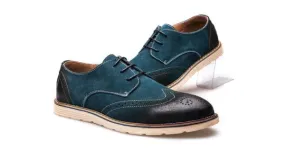 Blue Vintage Baroque Men's Suede Oxfords