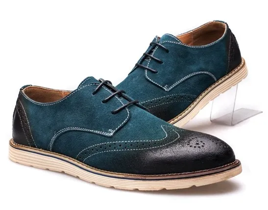 Blue Vintage Baroque Men's Suede Oxfords