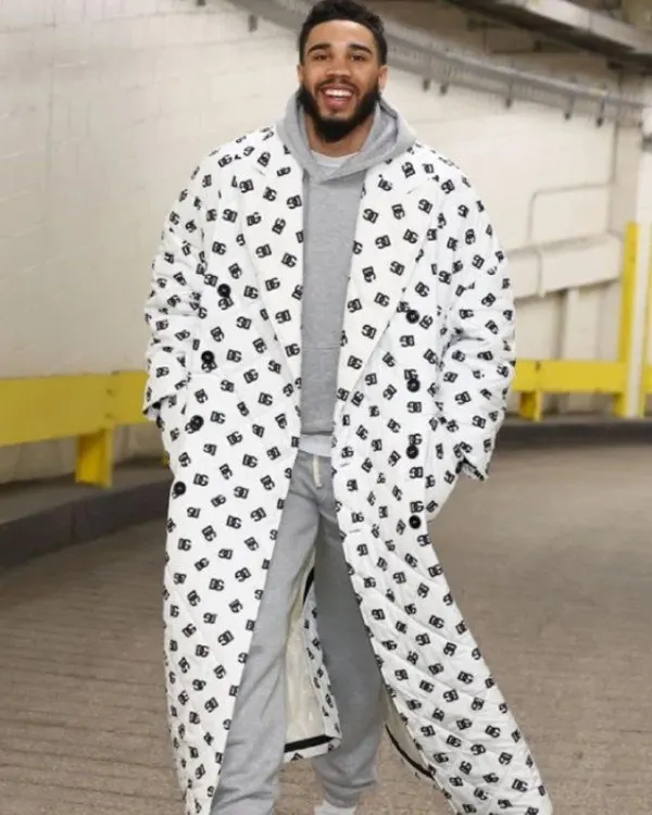 Boston Celtics White Quilted Coat Jayson Tatum