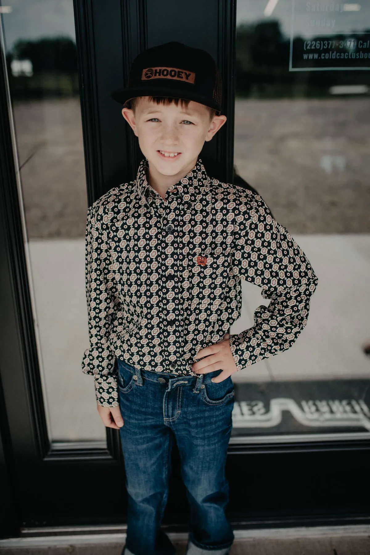 Boy & Toddler CINCH Black Geometric Button Up Long Sleeve Shirt (2T - 14)