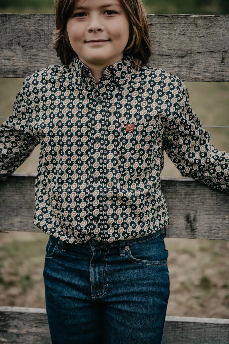 Boy & Toddler CINCH Black Geometric Button Up Long Sleeve Shirt (2T - 14)