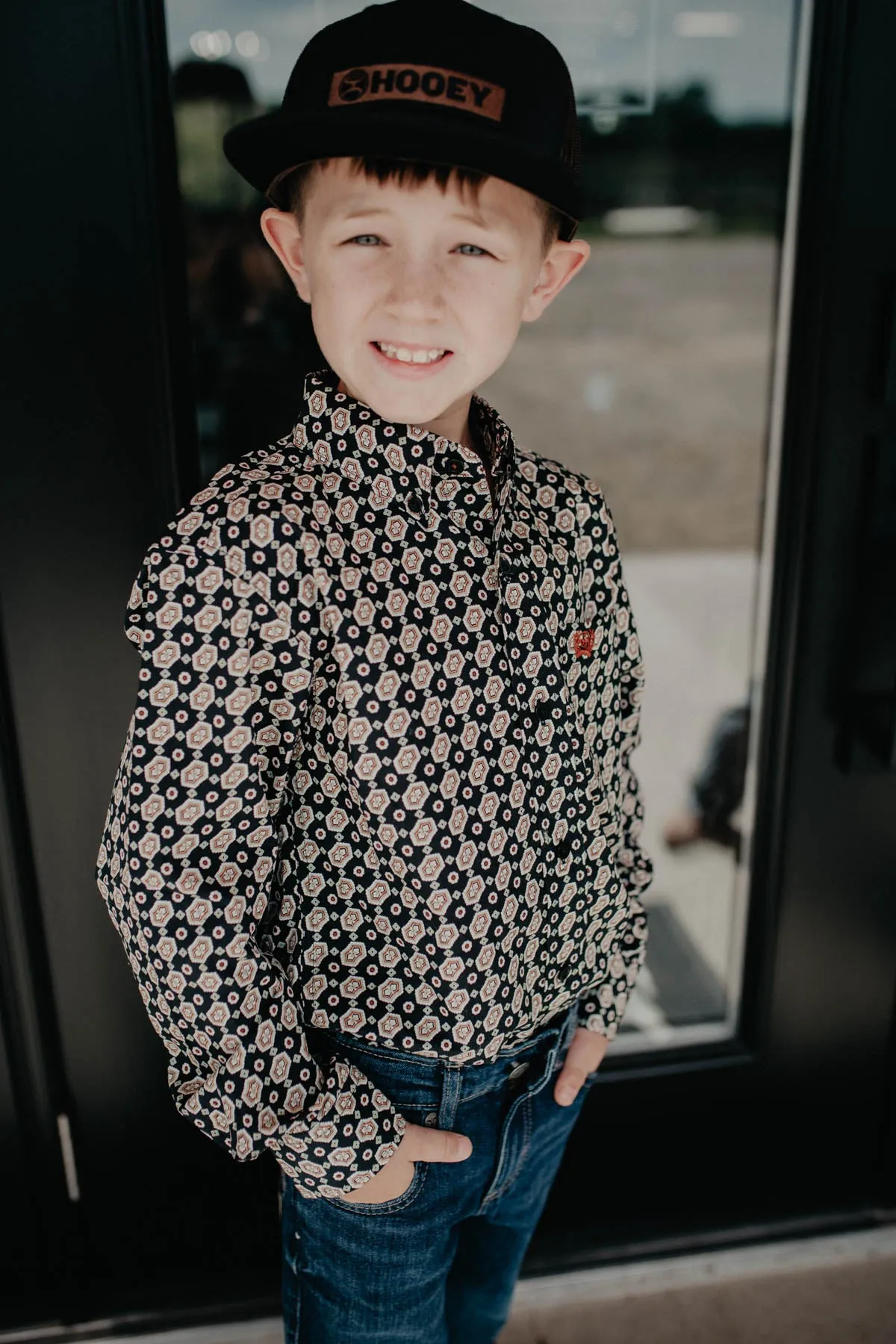 Boy & Toddler CINCH Black Geometric Button Up Long Sleeve Shirt (2T - 14)