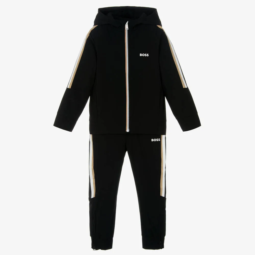 Boys Black Signature Striped Tracksuit