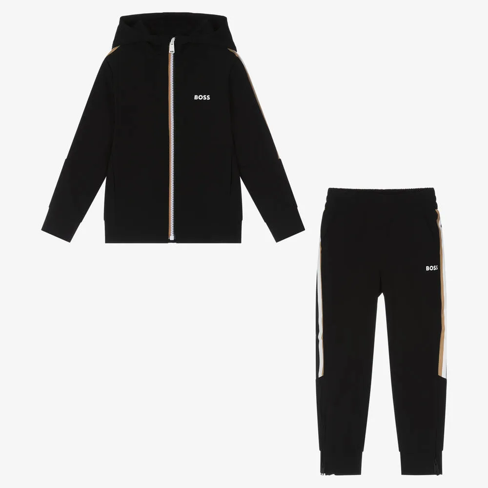 Boys Black Signature Striped Tracksuit