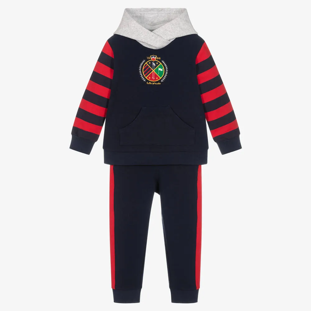 Boys Blue & Red Striped Cotton Tracksuit