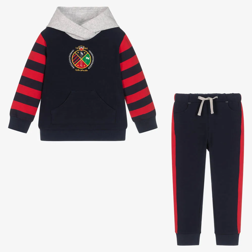 Boys Blue & Red Striped Cotton Tracksuit