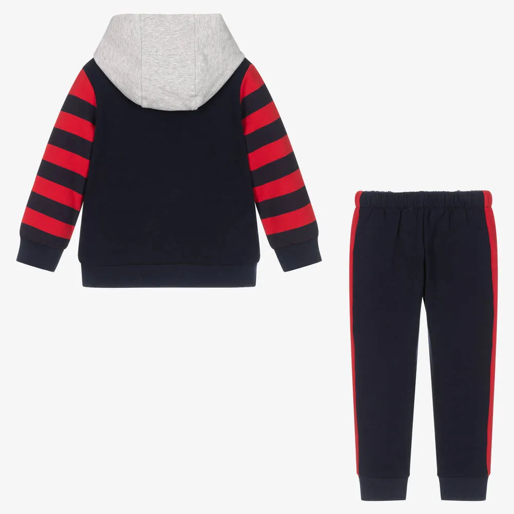 Boys Blue & Red Striped Cotton Tracksuit