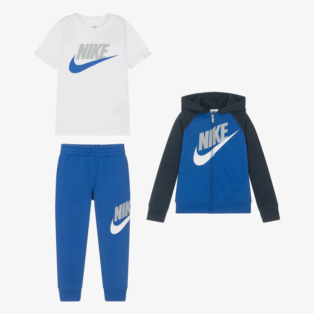 Boys Blue & White Cotton Tracksuit