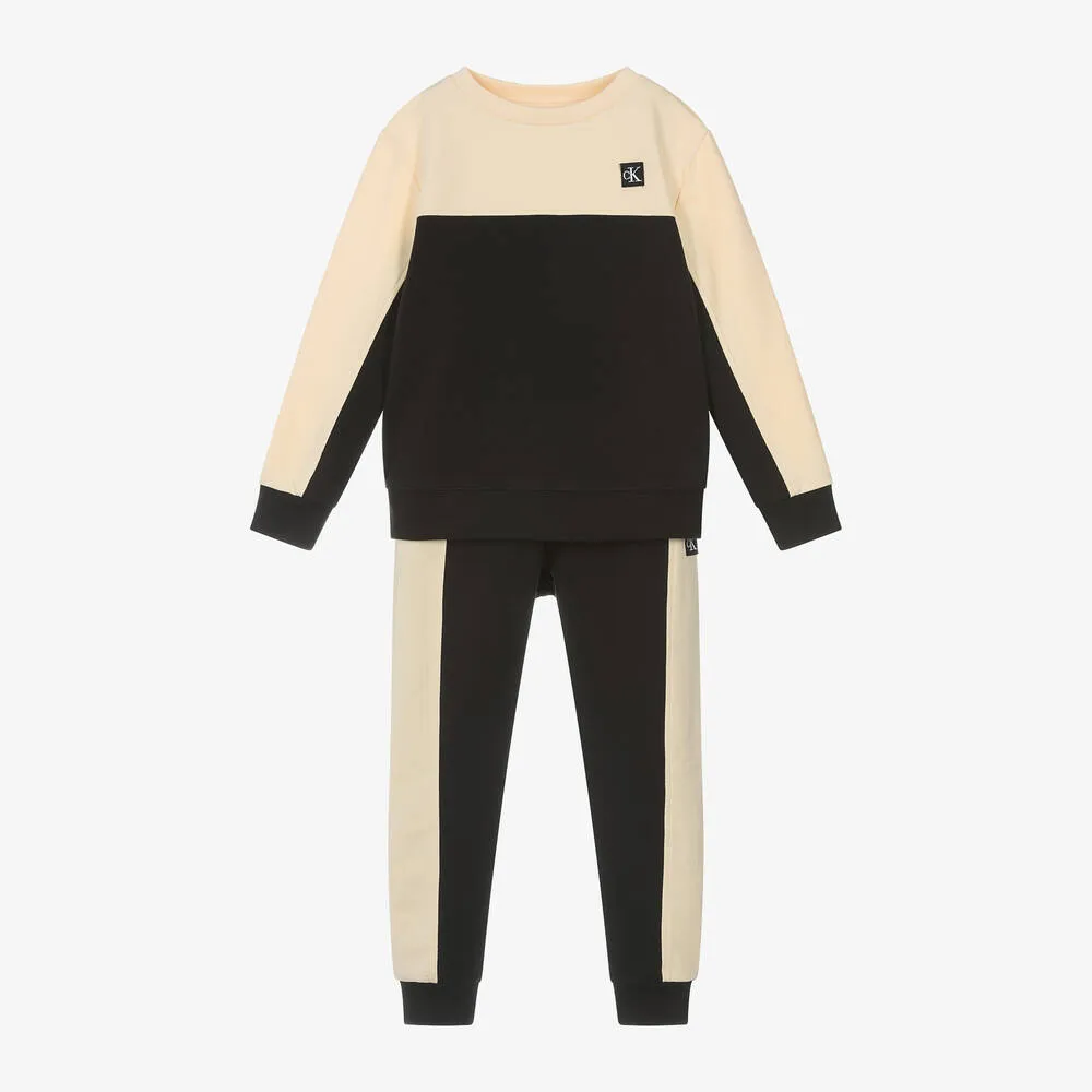 Boys Ivory & Black Colourblock Tracksuit