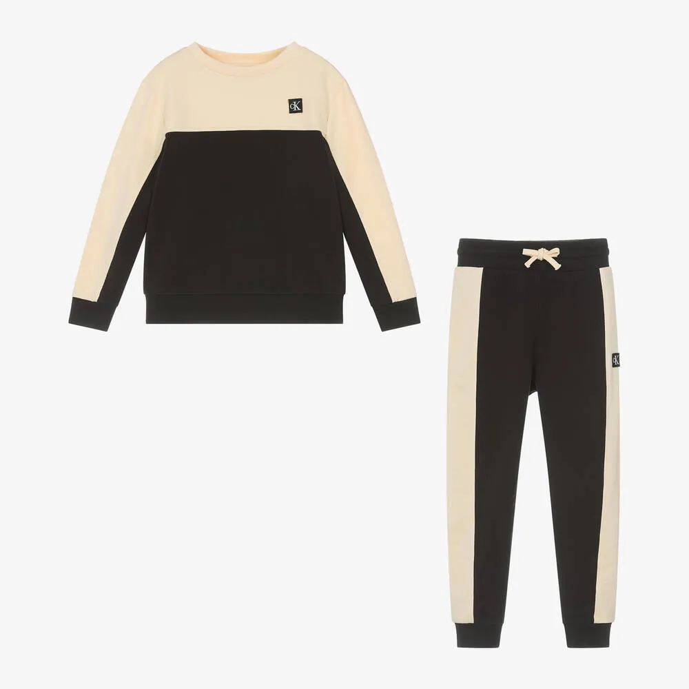 Boys Ivory & Black Colourblock Tracksuit