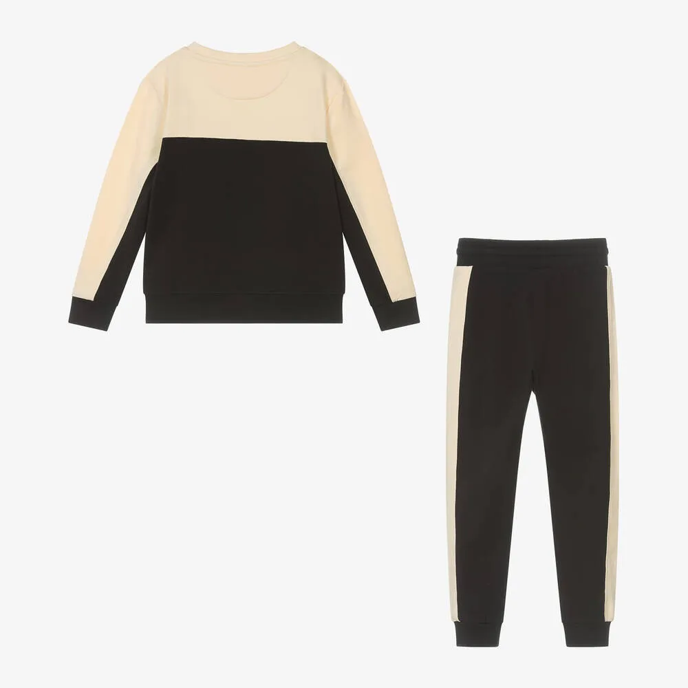 Boys Ivory & Black Colourblock Tracksuit