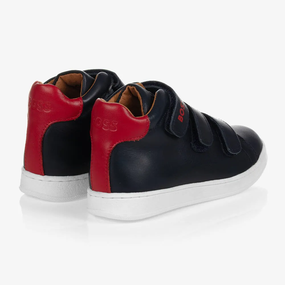 Boys Navy Blue Leather Trainers