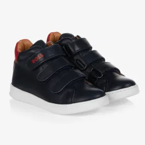 Boys Navy Blue Leather Trainers