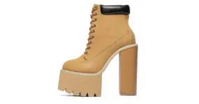 Brown Chunky Sole High Heels Boots