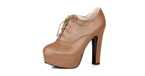 Vintage Brown Lace Up Platform High Heels Oxfords