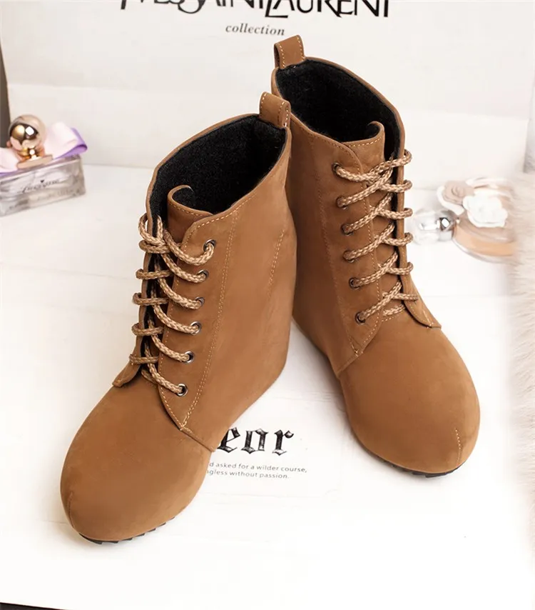 High Top Brown Suede Wedges Lace Up Platforms Boots