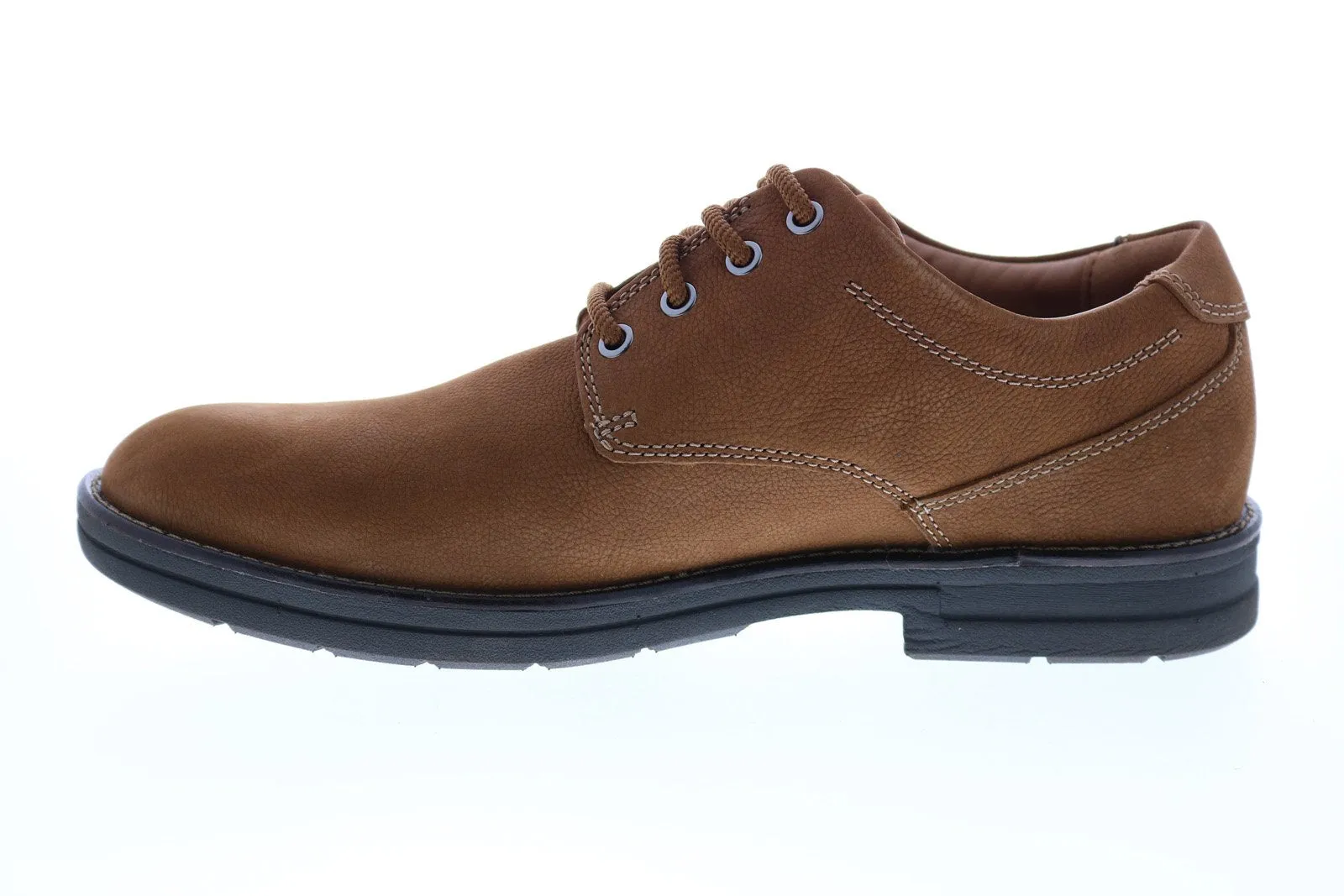 Brown Wide Nubuck Plain Toe Oxfords for Men