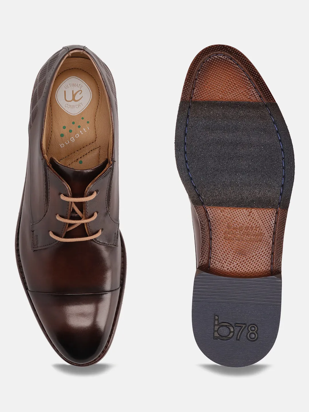 bugatti Brown Premium Leather Derby Shoes