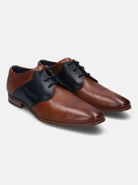 bugatti Cognac & Dark Blue Premium Leather Derby Shoes