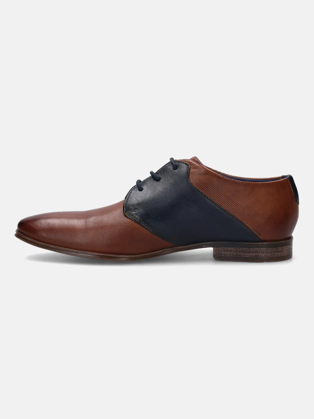 bugatti Cognac & Dark Blue Premium Leather Derby Shoes