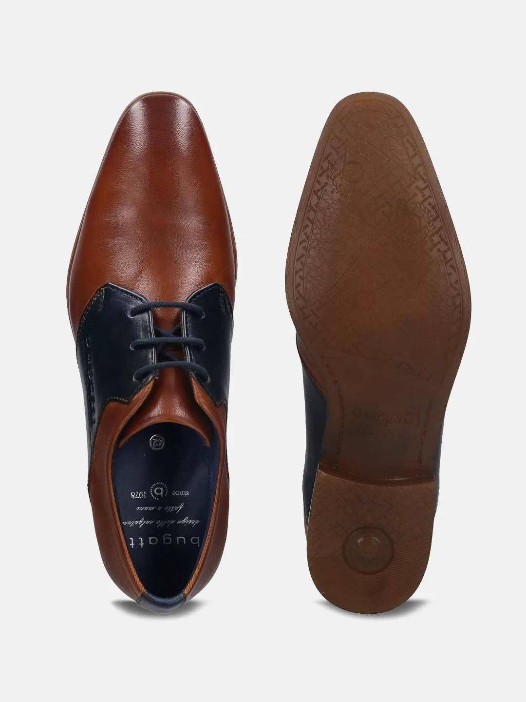 bugatti Cognac & Dark Blue Premium Leather Derby Shoes