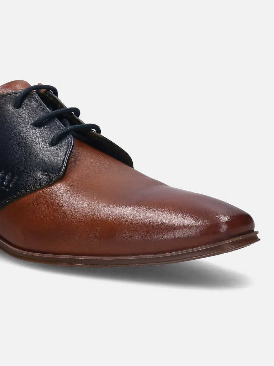 bugatti Cognac & Dark Blue Premium Leather Derby Shoes