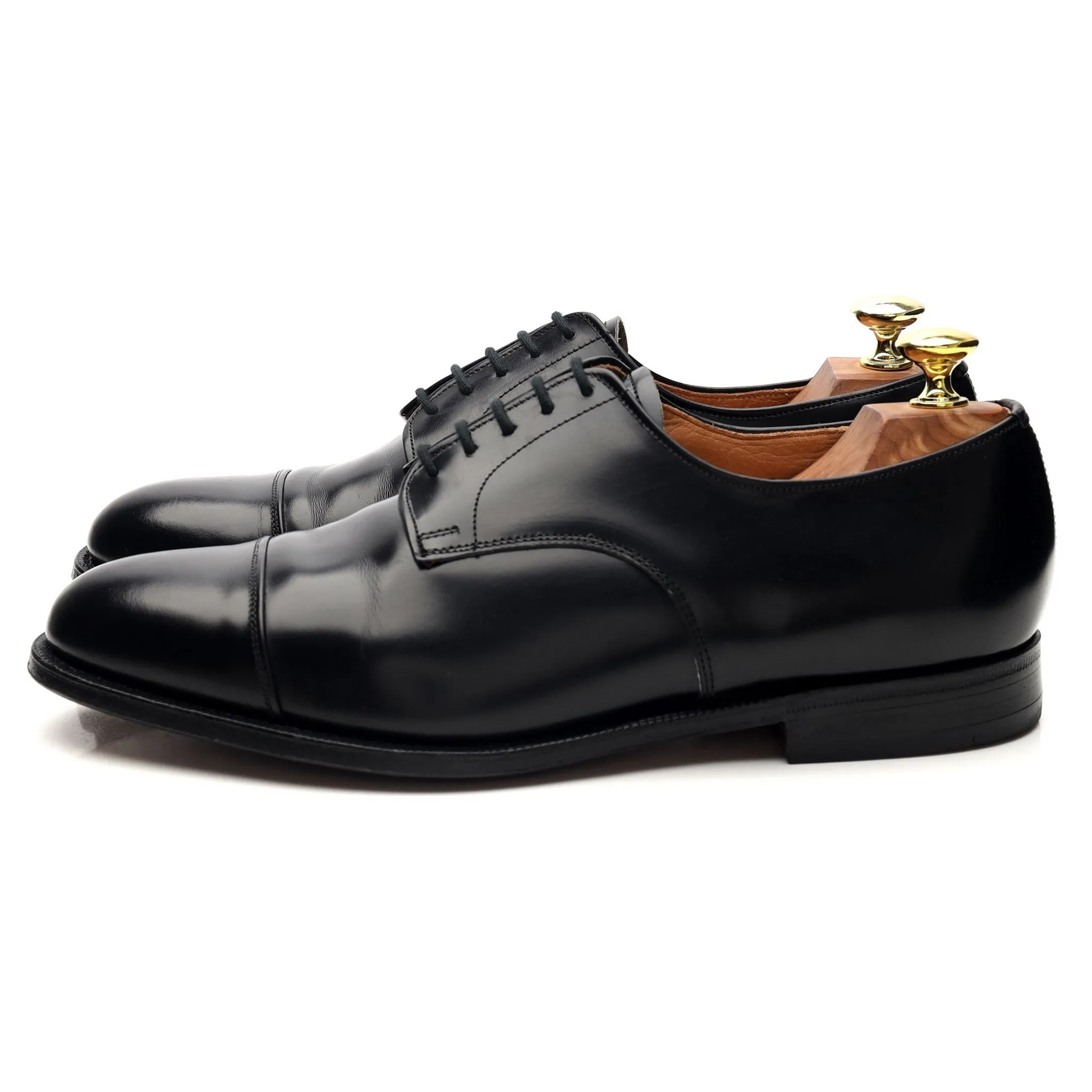 'Burford' Black Leather Cap Toe Derby UK 7.5 F