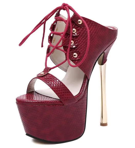 Burgundy Lace-Up Stiletto Sandals