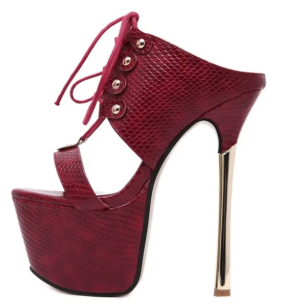 Burgundy Lace-Up Stiletto Sandals