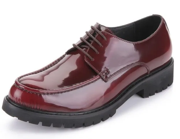 Burgundy Patent Leather Lace-Up Platforms Men's Oxfords Dress