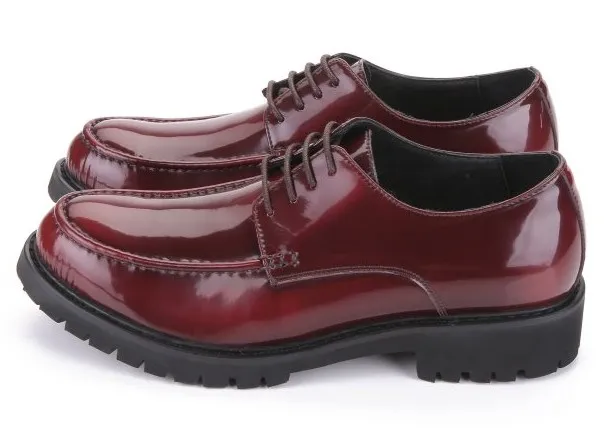 Burgundy Patent Leather Lace-Up Platforms Men's Oxfords Dress