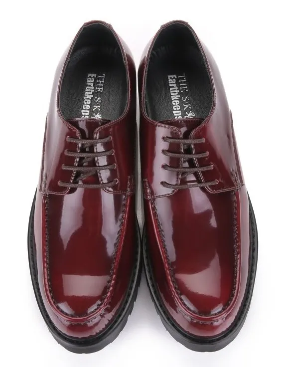 Burgundy Patent Leather Lace-Up Platforms Men's Oxfords Dress