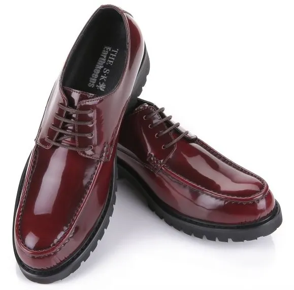 Burgundy Patent Leather Lace-Up Platforms Men's Oxfords Dress