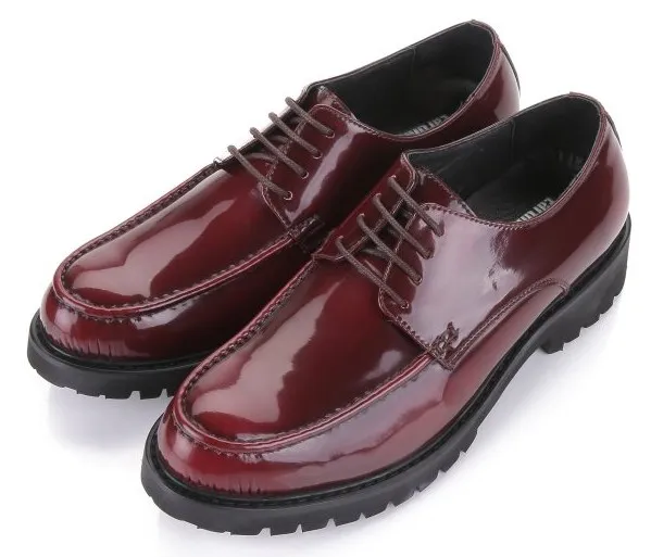 Burgundy Patent Leather Lace-Up Platforms Men's Oxfords Dress