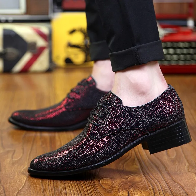 Men's Burgundy Metallic Lace-Up Oxfords