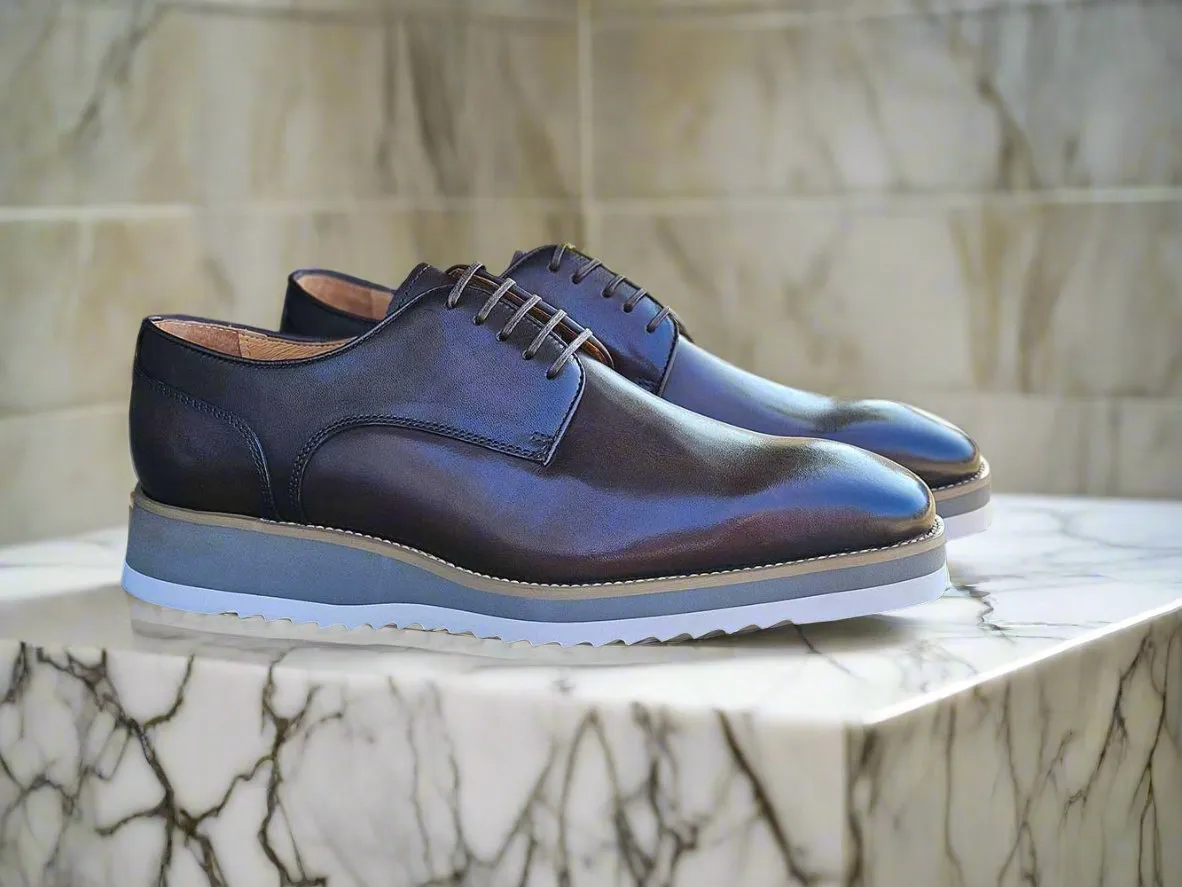 Burnished Lace-up Leather Derby