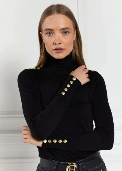 Buttoned Knit Roll Neck