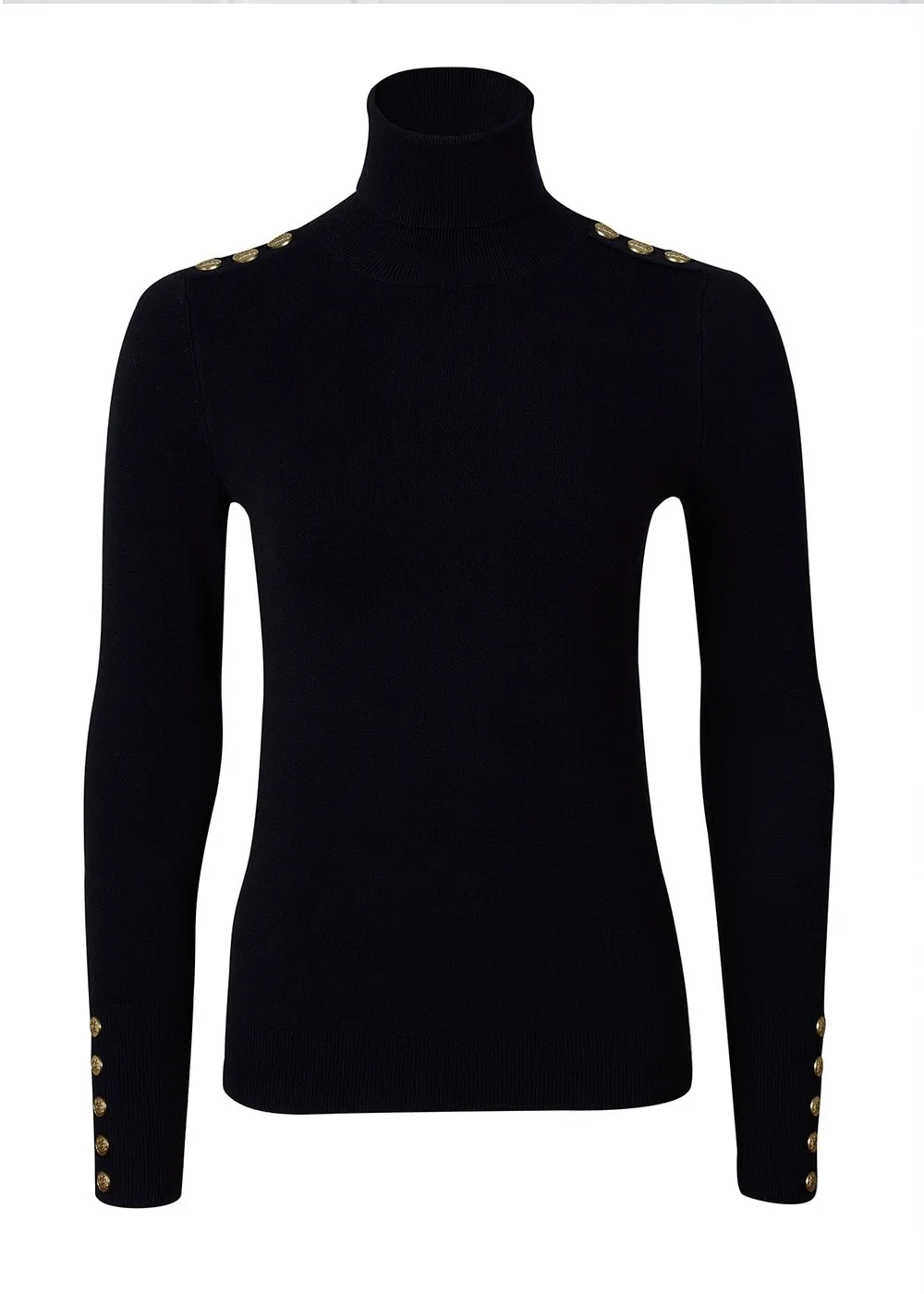 Buttoned Knit Roll Neck