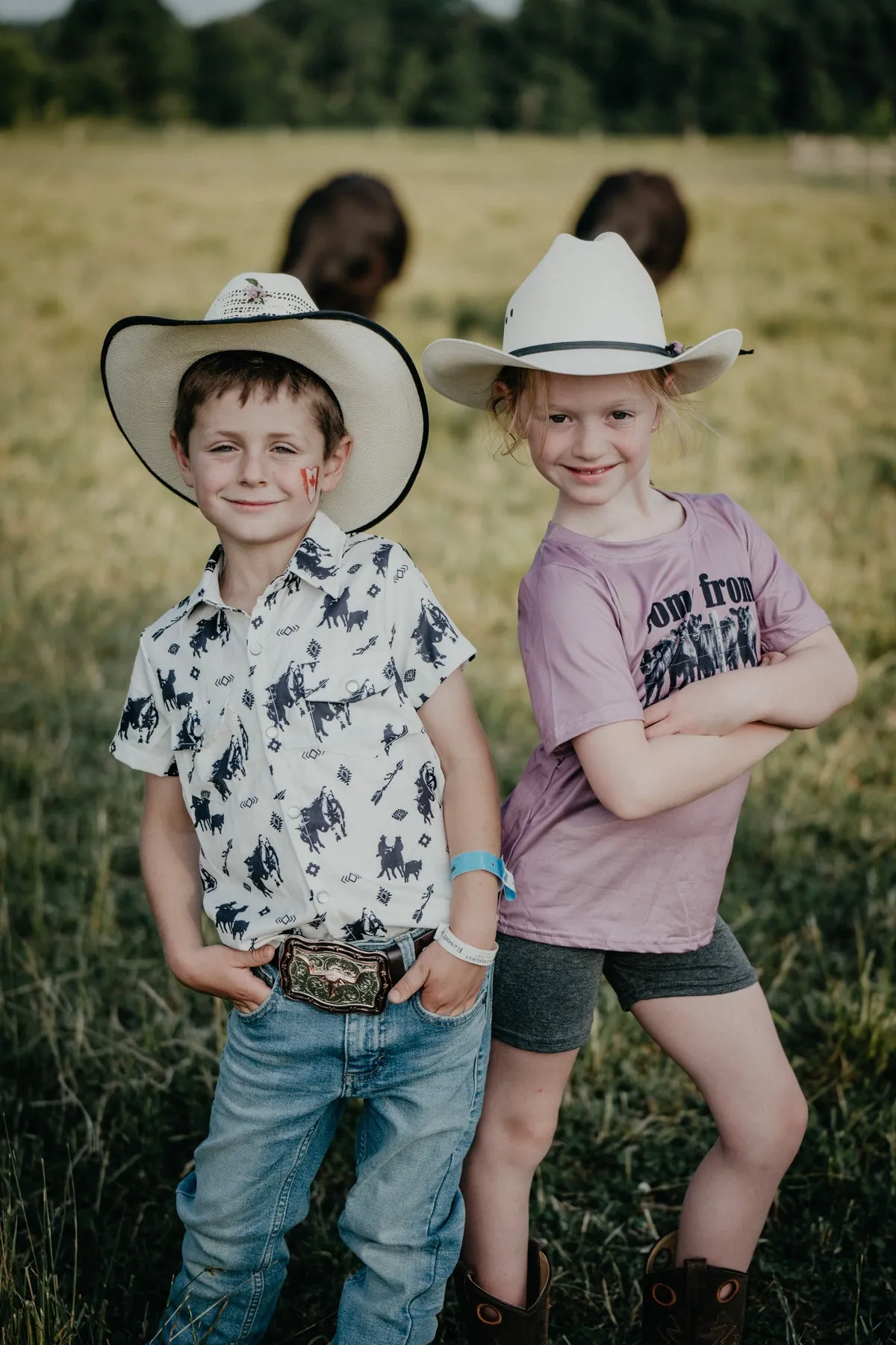 B&W Western Print Boys Pearl Snap Short Sleeve Shirt (3-6M to 5T)