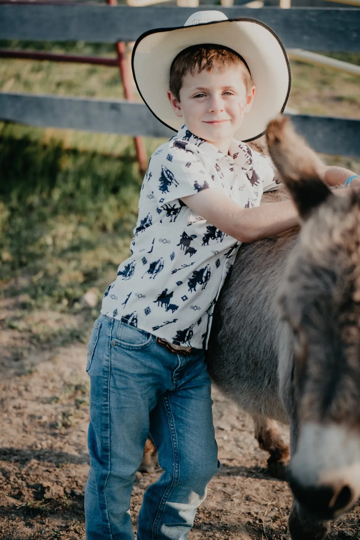 B&W Western Print Boys Pearl Snap Short Sleeve Shirt (3-6M to 5T)