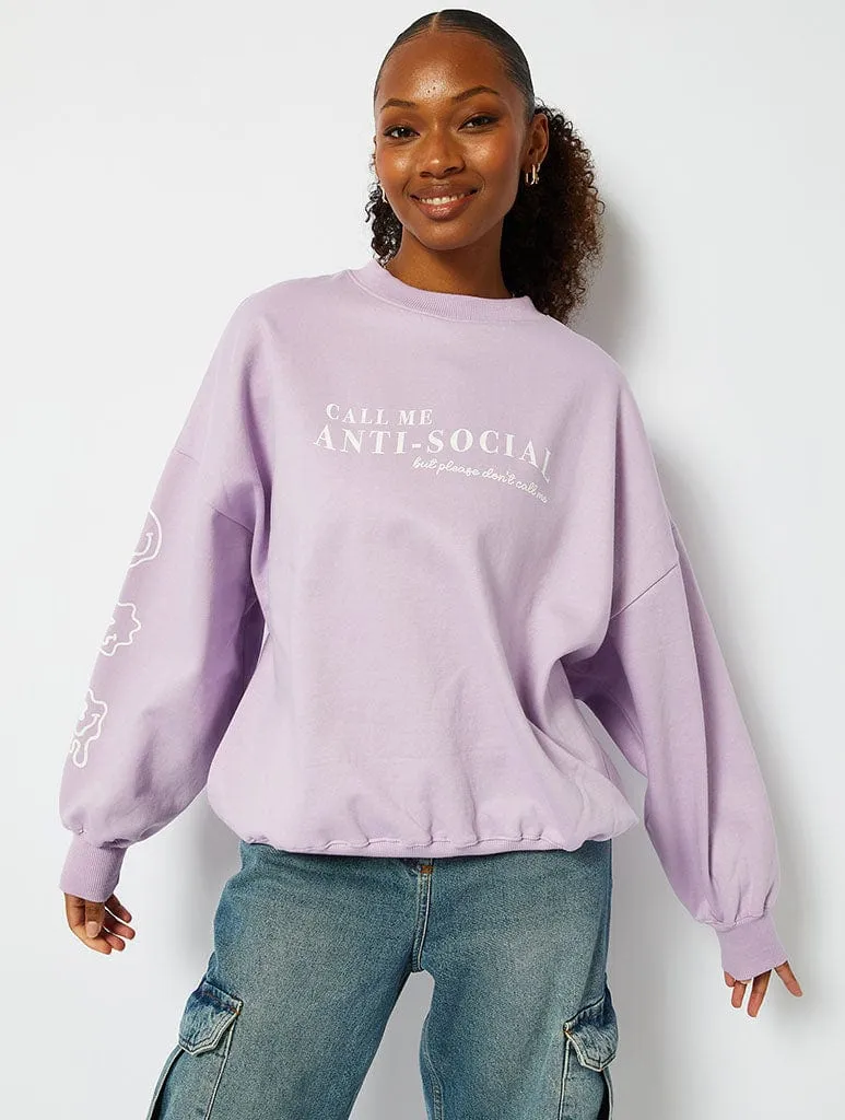 Call Me Antisocial Lilac Oversized Sweatshirt