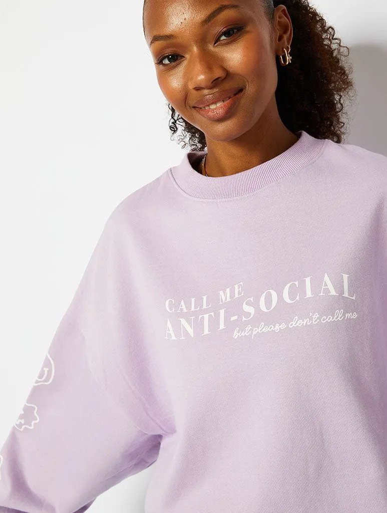 Call Me Antisocial Lilac Oversized Sweatshirt