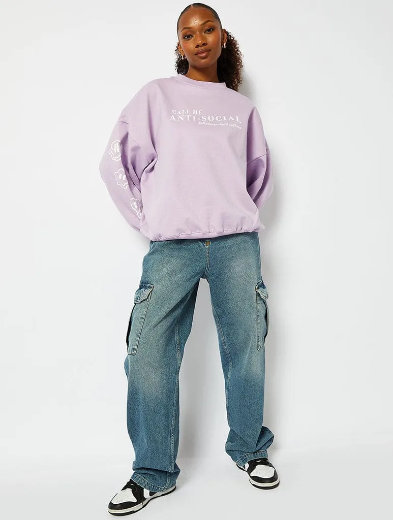 Call Me Antisocial Lilac Oversized Sweatshirt