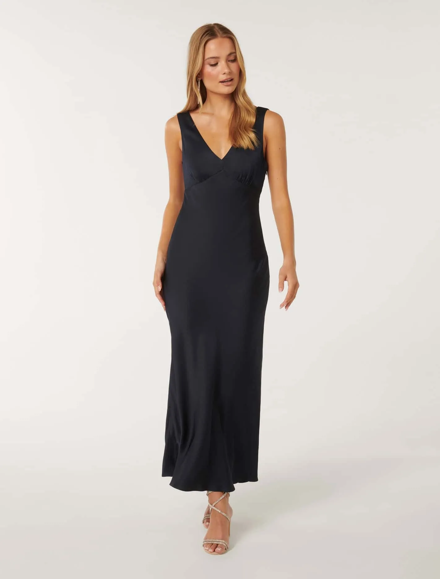 Cameron Petite V-Neck Satin Maxi Dress