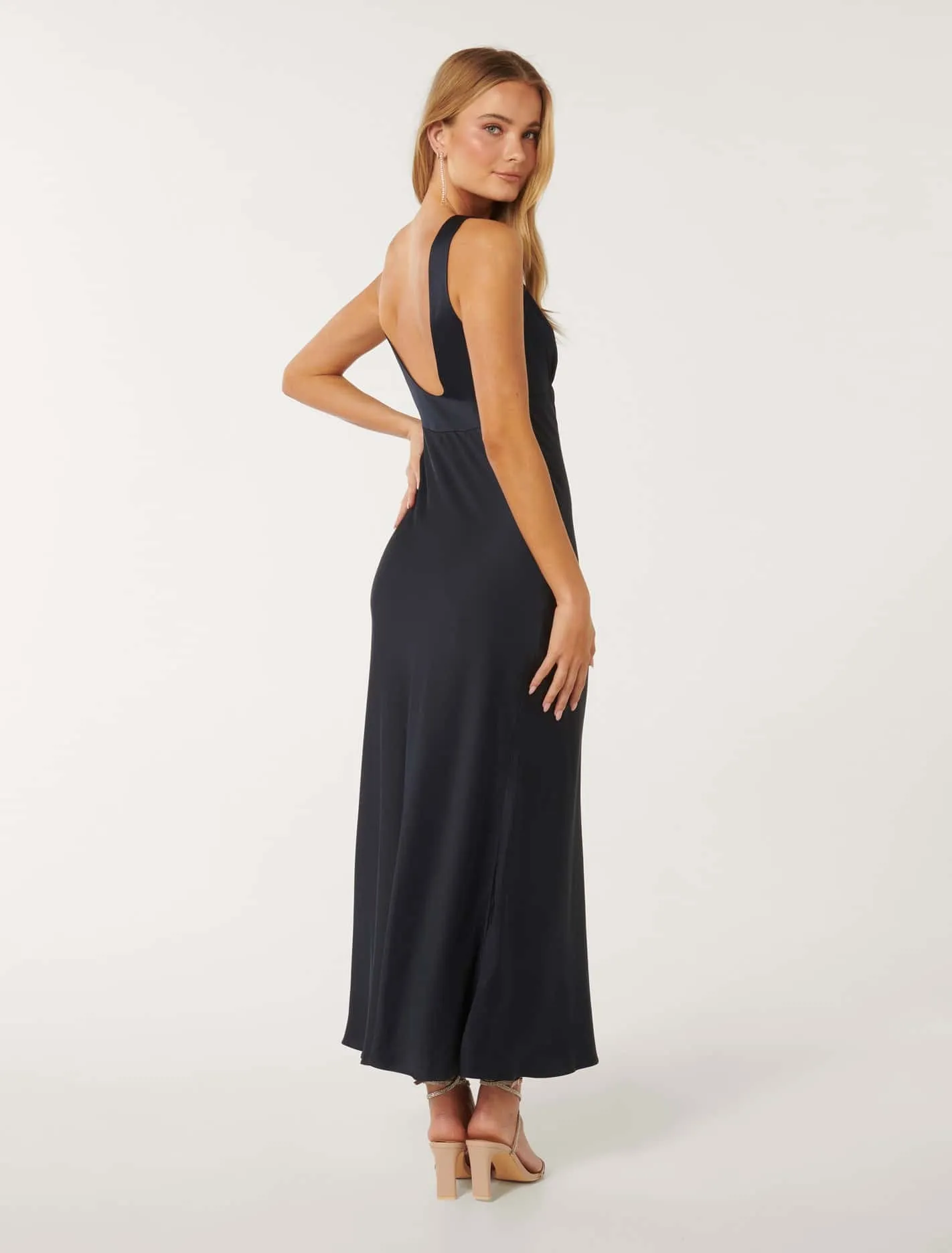 Cameron Petite V-Neck Satin Maxi Dress