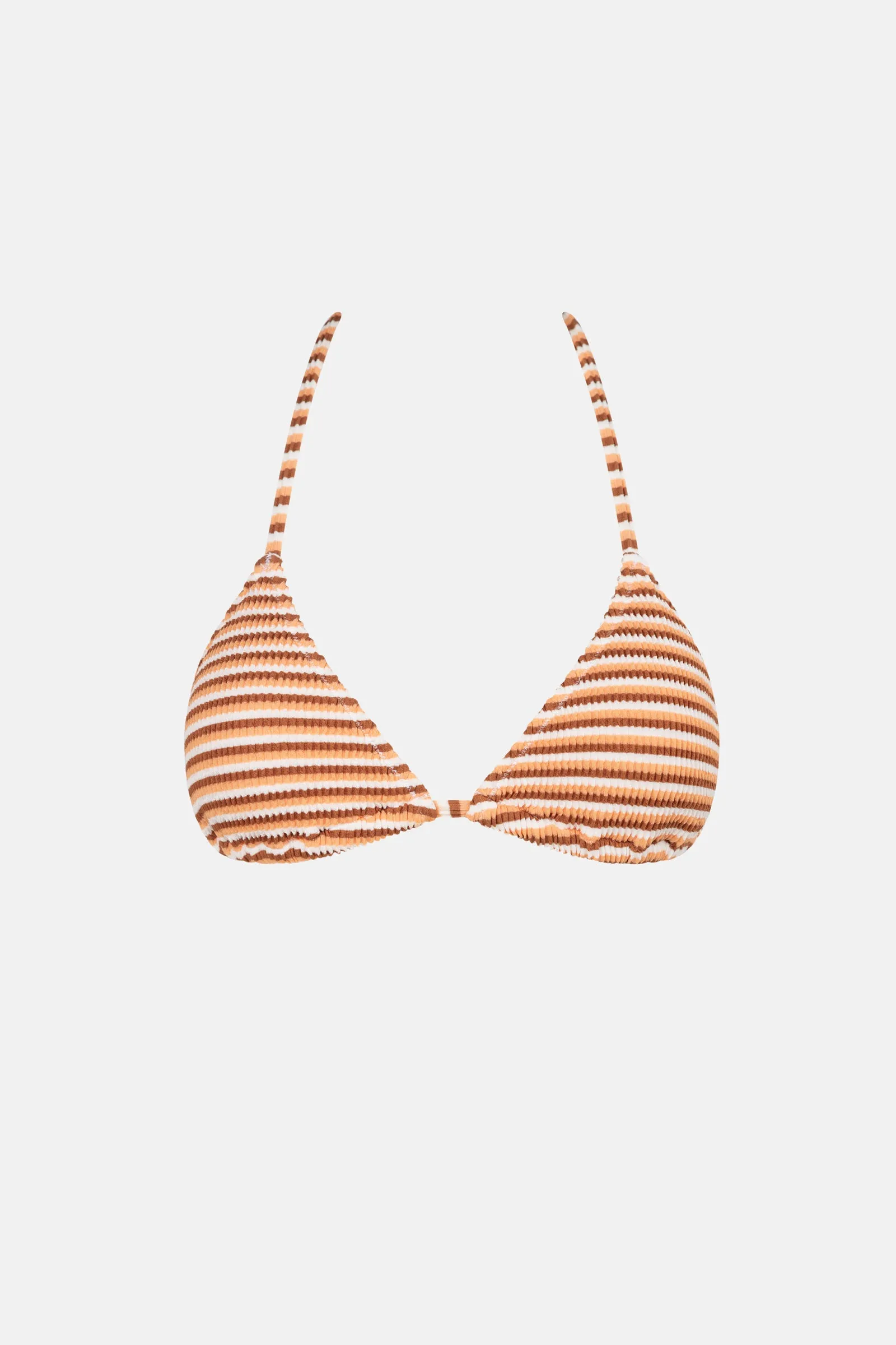 Caramel Striped Ribbed Slide Triangle Bikini Top