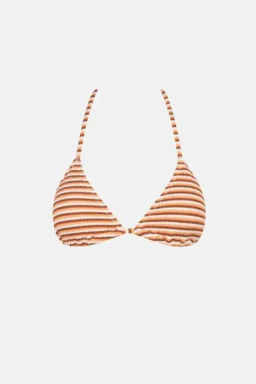 Caramel Striped Ribbed Slide Triangle Bikini Top