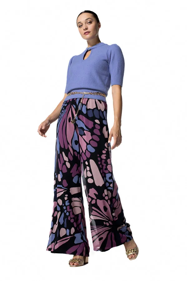 Caroline Biss BUTTERFLY PRINT LOOSE WIDE TROUSERS